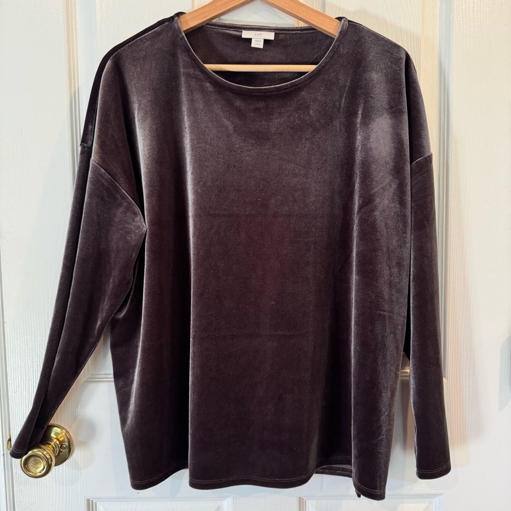 J.Jill Velvet Top Dark Gray Petite Large Soft Relaxed Fit Comfy Elevated